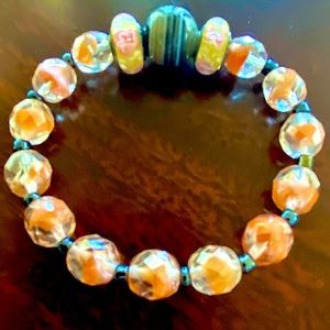 Murano Glass&925SterlingSilver Charms,Gray Agate,Crystal Beads Stretchy Bracelet